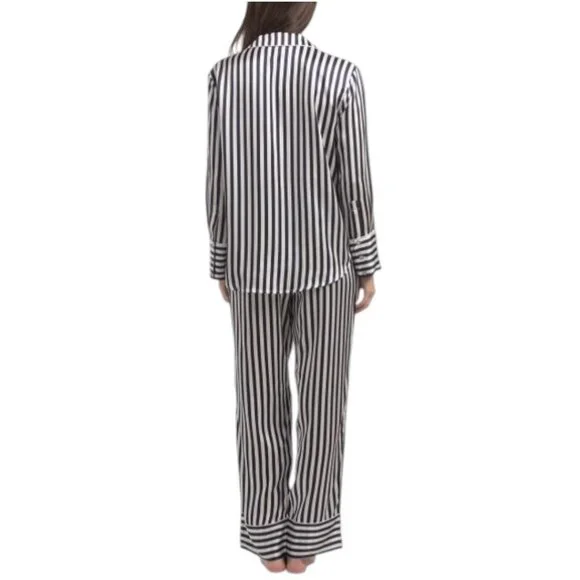 PETITE PLUME 2pc Mulberry Silk Long Sleeve Pajama Set In Bengal Stripe